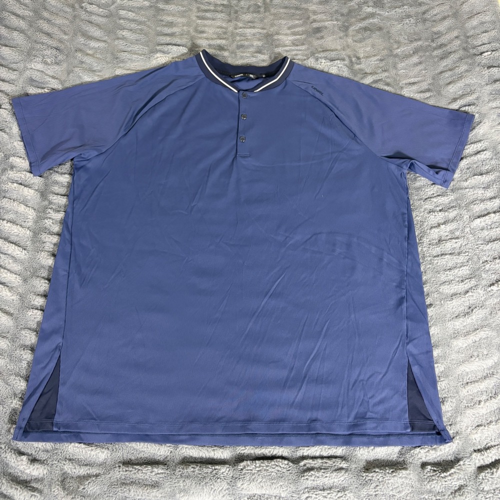UNRL Mens 3XL Blue Henley Polo Shirt Athletic Fit Short Sleeve Ribbed AR136